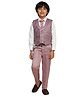 P-MARK Full Sleeves Solid Shirt With Leaves Printed Waistcoat Pant & Tie Set - Pink