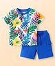 Babyhug Single Jersey Knit Half Sleeves Henley Neck T-Shirt & Shorts Set with Tropical Print - White & Blue