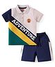 Babyhug Single Jersey Knit Half Sleeves Polo T-Shirt & Shorts Set With Adventure Print - Multicolor & Navy Blue