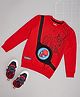 Pantaloons Junior Marvel Avengers Featuring Full Sleeves Spiderman Printed Sweatshirt With Attached Bag - Red