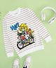 Pantaloons Junior Cotton Full Sleeves Striped Lion Printed Sweatshirt - White