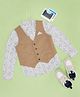 Pantaloons Junior Full Sleeves Abstract Printed Shirt With Solid Waistcoat - White