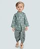 ETHNIKS NEURON Cotton Full Sleeves Bandhani Printed & Striped Dhoti Kurta Set - Green