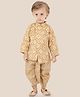 ETHNIKS NEURON Cotton Full Sleeves Bandhani Printed & Striped Dhoti Kurta Set - Fawn