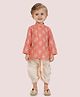 ETHNIKS NEURON Cotton Full Sleeves Damask Printed Dhoti Kurta Set - Carrot