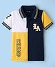 Kookie Kids Cotton Knit Half Sleeves Cut & Sew Polo T-Shirt with Text Print- Yellow & Navy Blue