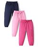 Babyhug Cotton Knit Full Length Solid Color Lounge Pants with Pocket Detailing Pack of 3 - Pink & Navy Blue
