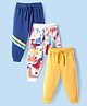 Babyhug Single Jersey Knit Full Length Lounge Pants with Dino Print & Tape Detailing Pack of 3 - Navy & Yellow