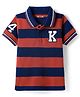 Kookie Kids Half Sleeves Striped Polo T-Shirt - Navy Blue & Maroon