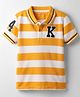Kookie Kids Cotton Knit Half Sleeves Striped Polo T-Shirt with Patch Detailing - Mustard & White