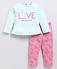 Nottie Planet Cotton Full Sleeves Love & Hen Printed Tee & Pant Set - Green