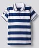 Kookie Kids Cotton Knit Half Sleeves Striped Polo T-Shirt with Patch Detailing - White & Blue