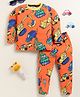 Little Marine Knit Cotton Full Sleeves Sheep Van Printed Night Suit - Orange