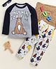 Little Marine Cotton Knit Full Sleeves Bear & Text Printed Night Suit - Grey& Black