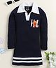 Little Marine Cotton Full Sleeves Teddy Printed Dress - Navy Blue