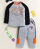 Little Marine Cotton Knit Full Raglan Sleeves NYC Text Printed Tee & Pajama Set - Grey & Black