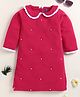 Little Marine Cotton Full Sleeves Pearls Embellished Dress - Bright Maroon