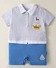 Child World Interlock Knit Half Sleeves Striped Romper with Ship Patch - Blue
