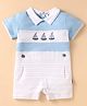 Child World Interlock Knit Half Sleeves Romper With Boat Embroidery - Light Blue & White