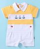 Child World Interlock Knit Half Sleeves Romper With Boat Embroidery - Golden & White