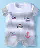 Child World Interlock Knit Half Sleeves Striped Romper with Nautical Theme Print - White