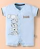 Child World Interlock Knit Half Sleeves Romper with Animal Print & Patch - Light Blue