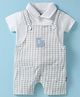 Child World Interlock Knit Half Sleeves Shirt & Checkered Dungaree Style Romper with Rail Engine Embroidery - Grey