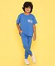 Knitting Doodles Pure Cotton Terry Half Sleeves Abstract Typography Printed Tee & Track Pants Set - Blue
