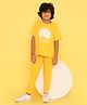 Knitting Doodles Pure Cotton Terry Half Sleeves Game Over Text Printed Tee & Track Pants Set - Yellow