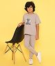 Knitting Doodles Pure Cotton Terry Half Sleeves Born To Be Gamer Text Printed Tee & Track Pants Set - Grey
