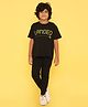 Knitting Doodles Pure Cotton Terry Half Sleeves Landed Text Printed Tee & Track Pants Set - Black