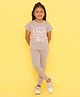 Knitting Doodles  Pure Cotton Terry Half Sleeves Hearts & Text Printed Tee With Track Pant Set - Grey
