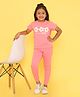 Knitting Doodles  Pure Cotton Terry Half Sleeves Floral & Text Printed Tee With Track Pant Set - White & Pink