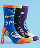Yellow Bee Cotton Pack Of 2 Space Theme Designed Socks - Blue Purple & Black