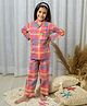 Fairies Forever Cotton Woven Full Sleeves Checked Coordinating Night Suit Set - Red