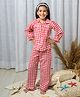 Fairies Forever Cotton Woven Full Sleeves Checked Coordinating Night Suit Set - Red