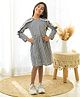 Fairies Forever Cotton Full Sleeves Checked Frill Detailed Dress - Black & White