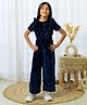 Fairies Forever Velvet Half Sleeves Solid Jumpsuit - Navy Blue