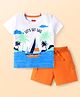 Babyhug Single Jersey Knit Half Sleeves T-Shirt & Shorts Set with Nautical Theme Print - Orange & White