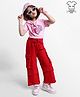 OLLINGTON ST. 100% Cotton Half Sleeves Hoodie & Cargo Track Pant Set with Hearts Print - Pink & Red