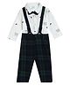 MINI KLUB Cotton Full Sleeves Crackers Printed Shirt With Checked Dungaree & Bow Set - Green & Marshmallow