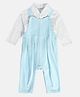 MINI KLUB Cotton Blend Solid Dungaree With Full Sleeves Typography Printed Tee - Blue & White