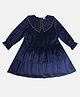 MINI KLUB Full Puffed Sleeves Stone Embellished & Embroidered Tiered Dress - Navy Blue
