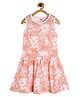 MINI KLUB Cotton Sleeveless Floral Printed Dress - White & Orange