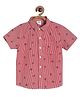 MINI KLUB Cotton Half Sleeves Shuttlecock Printed Striped Shirt - Red