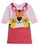 MINI KLUB Cotton Tiger Detailed Dunagree Dress With Full Sleeves Solid Top - Pink & Lilac