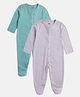 MINI KLUB Cotton Knit Pack Of 2 Full Sleeves Solid Sleepsuits - Lilac & Green