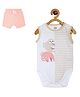 MINI KLUB Cotton Sleeveless Sloth Printed & Striped Onesie With Shorts - White & Peach