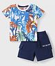 Babyhug Single Jersey Knit Half Sleeves T-Shirt & Shorts Set with Tropical Theme Print - Navy Blue & White