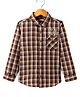 INFINITY Cotton Woven Full Sleeves 54 Number Patch Detailed Plaid Checked Shirt - Coffee Brown